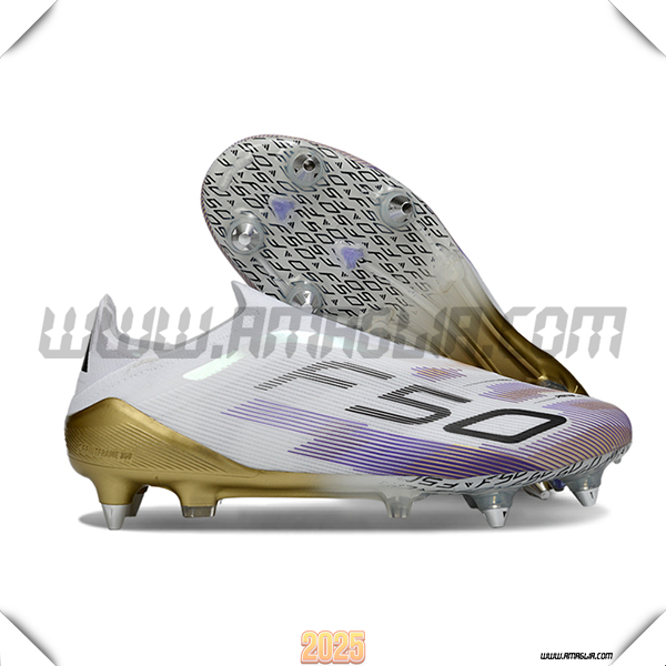 Adidas Scarpe Da Calcio F50 Elite Laceless SG Bianco/viola/Giallo