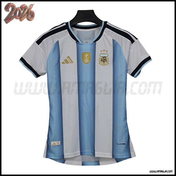 Prima Maglia Squadra Argentina Donne Coppa del Mondo 2026 Bianco/Blu