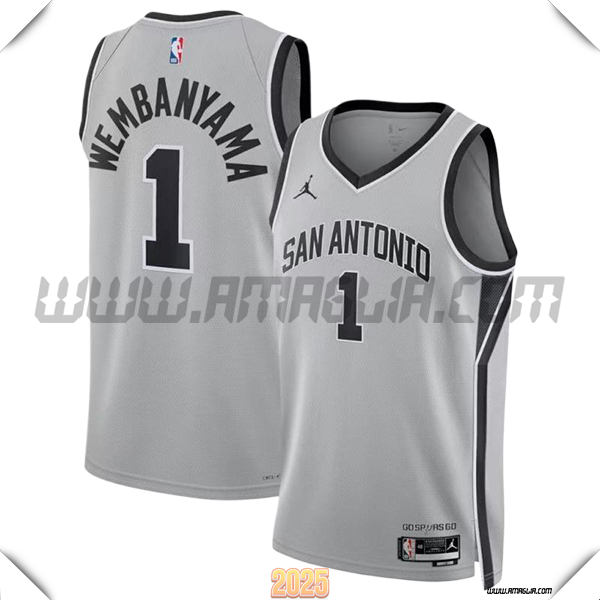 Maglia San Antonio Spurs (WEMBANYAMA #1) 2025/26 Grigio/Nero -02