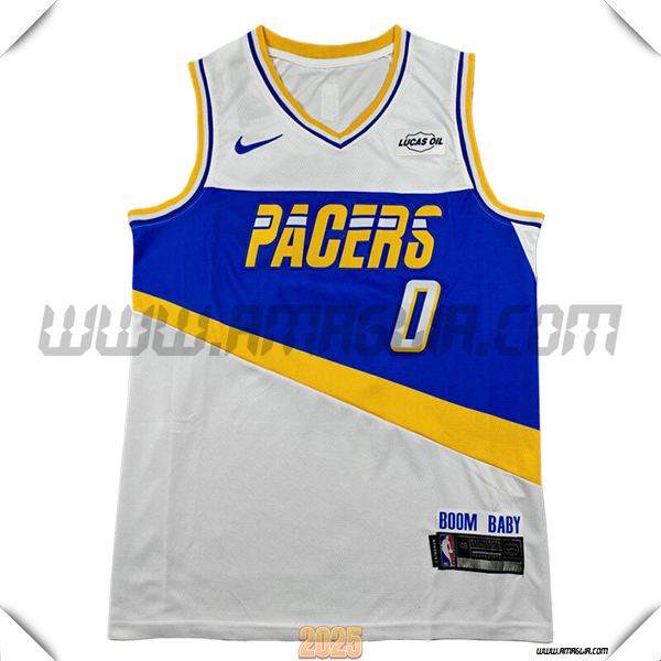 Maglia Indiana Pacers (HALIBURTON #0) 2025/26 Bianco/Blu/Giallo