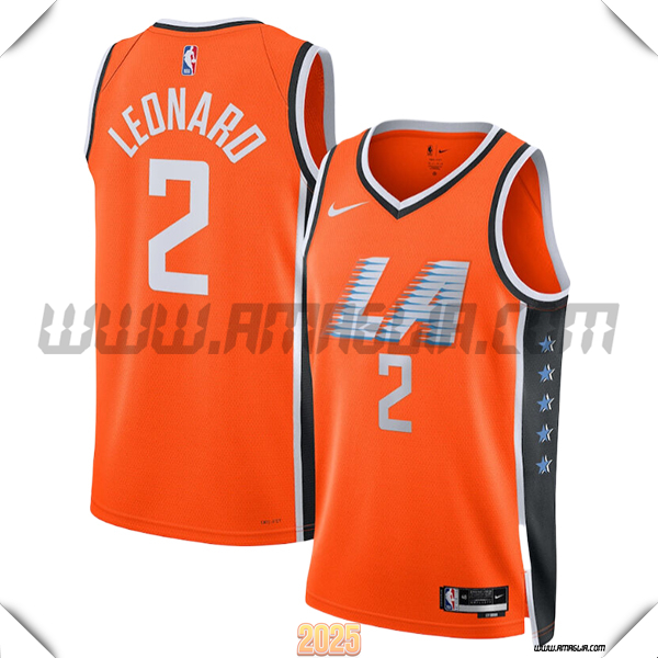 Maglia Los Angeles Clippers (LEONARD #2) 2025/26 Arancia/Nero