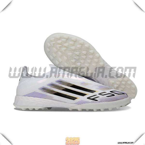 Adidas Scarpe Da Calcio F50 Pro Laceless TF Bianco/Nero/viola