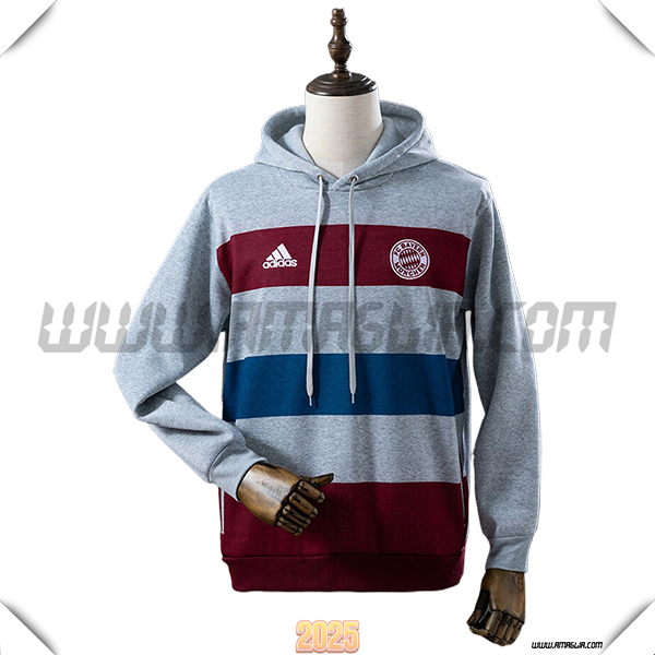 Felpa Allenamento Cappuccio Bayern Monaco Grigio/Rosso/Blu 2025 2026
