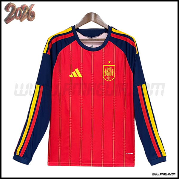 Prima Maglia Squadra Spagna Maniche Lunghe Coppa del Mondo 2026