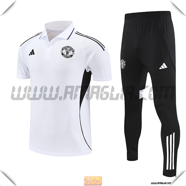 Kit Maglia Polo Manchester United Bianco/Nero 2025/26