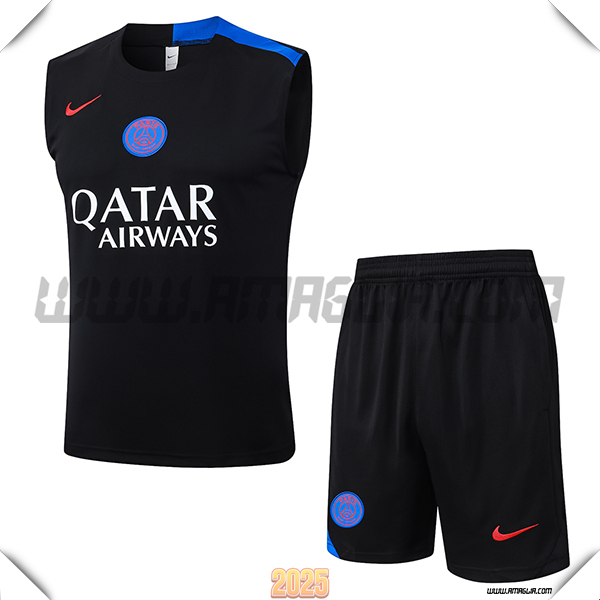 Kit Canotta Allenamento PSG Nero/Blu 2025/26