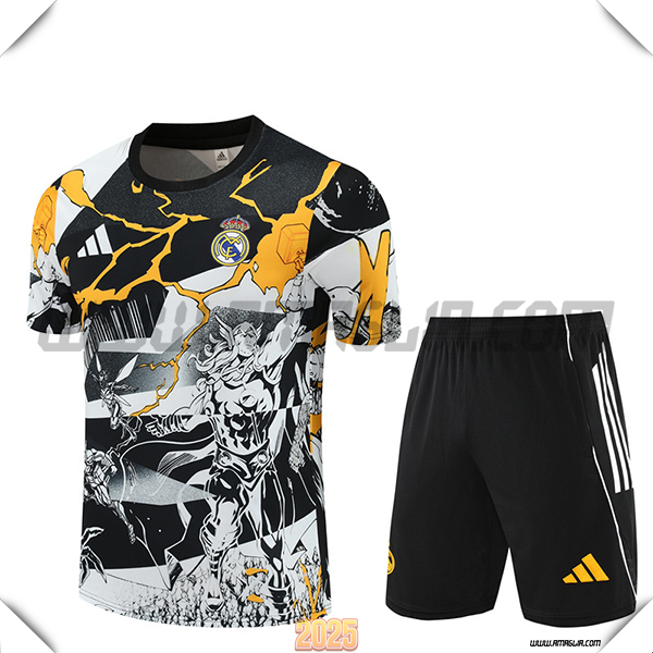 Kit Maglia Allenamento Real Madrid Nero/Bianco/Giallo 2025/26