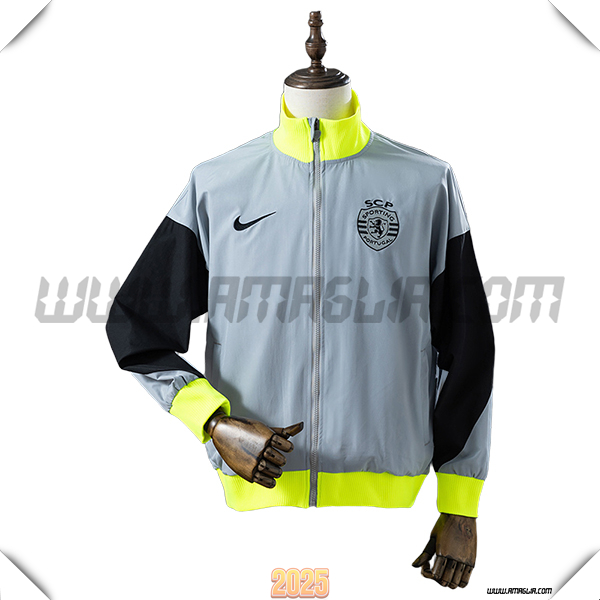 Giacca A Vento Sporting Lisbon Grigio/Nero/Verde 2025/26