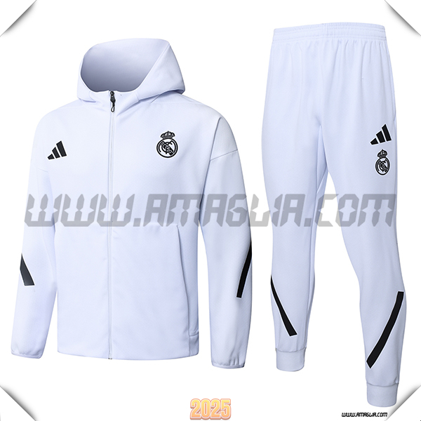 Giacca Con Cappuccio Tuta Giacca A Vento Real Madrid Bianco/Nero 2025/26