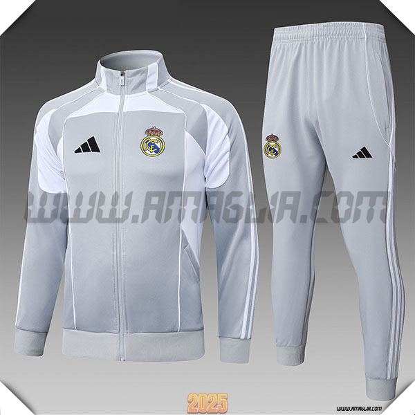 Tuta Giacca Calcio Real Madrid Bambino Grigio/Bianco 2025/26
