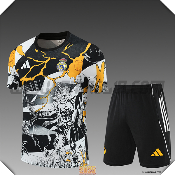 Kit Maglia Allenamento Real Madrid Bambino Nero/Bianco/Giallo 2025/26