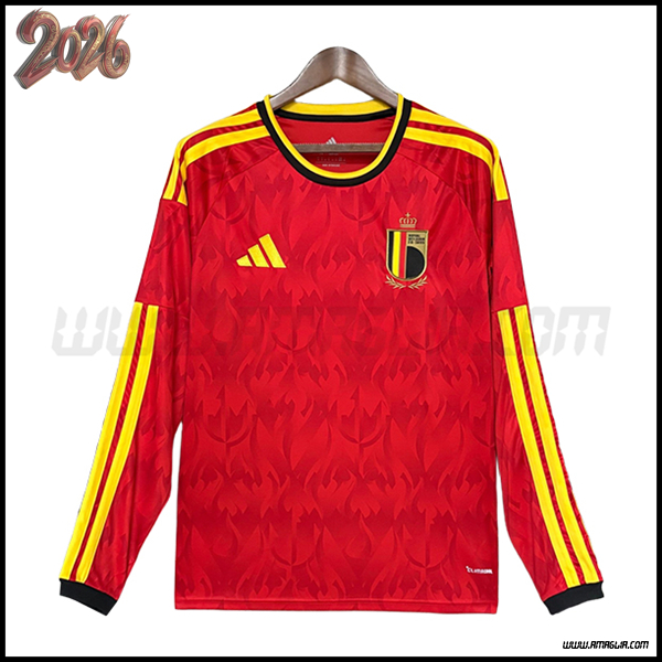 Prima Maglia Squadra Belgio Maniche Lunghe Coppa del Mondo 2026