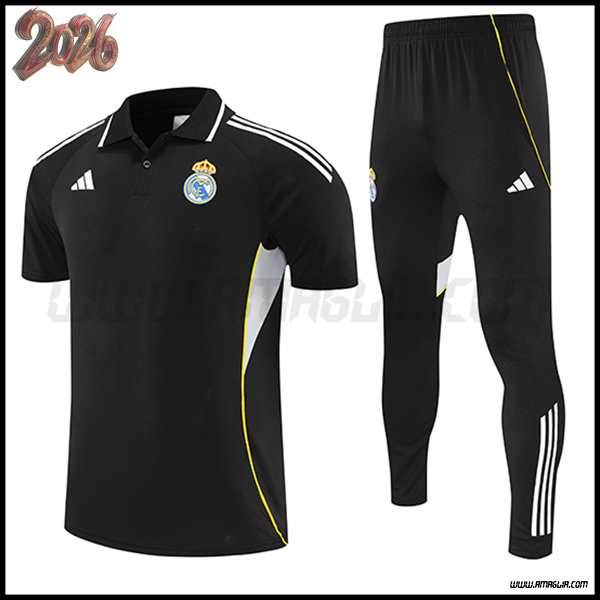 Kit Maglia Polo Real Madrid Nero/Grigio 2025 2026