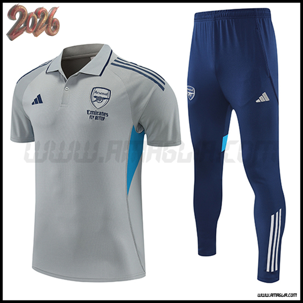 Kit Maglia Polo Arsenal Grigio/Blu 2025 2026