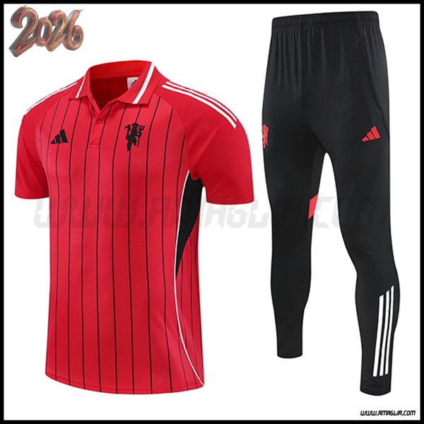 Kit Maglia Polo Manchester United Rosso/Nero 2025 2026