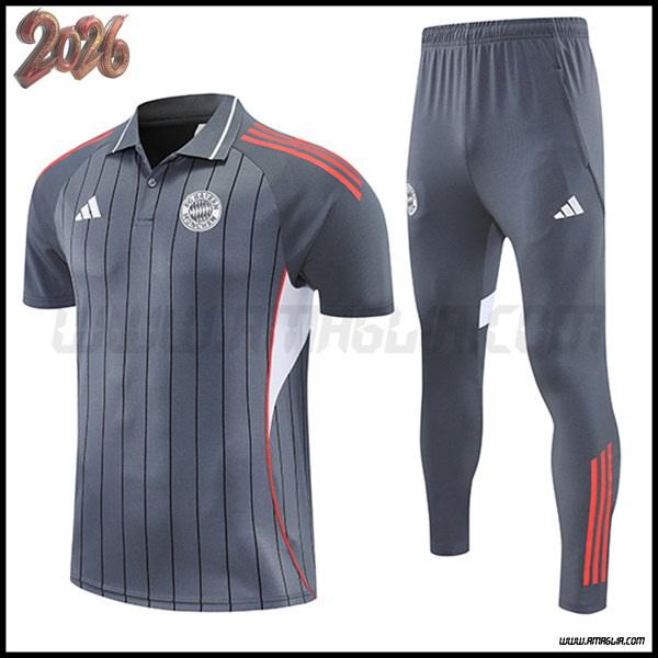 Kit Maglia Polo Bayern Monaco Grigio/Bianco/Arancia 2025 2026