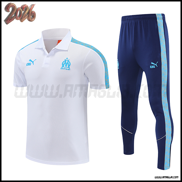 Kit Maglia Polo Marsiglia Bianco/Blu 2025 2026
