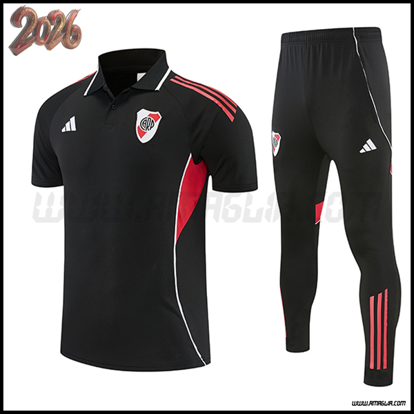 Kit Maglia Polo Riverbed Nero/Rosso 2025 2026