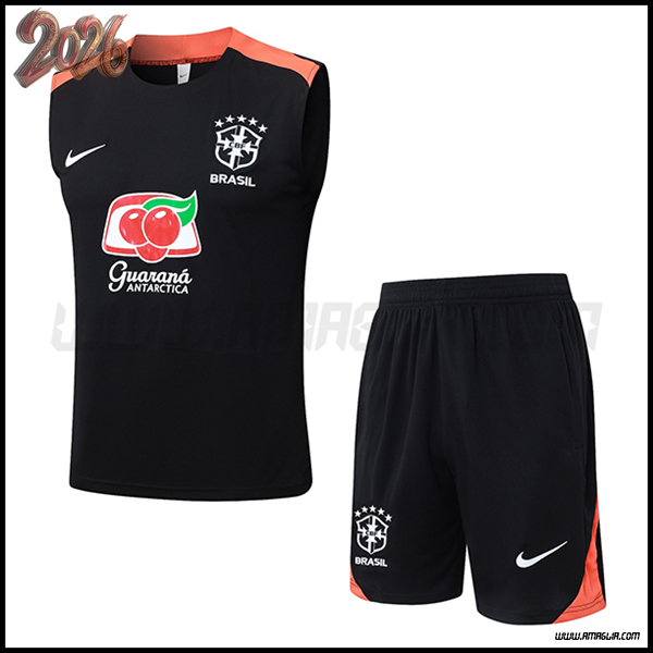 Kit Canotta Allenamento Brasile Nero/Arancia 2025 2026