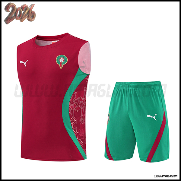 Kit Canotta Allenamento Marocco Rosso/Verde 2025 2026