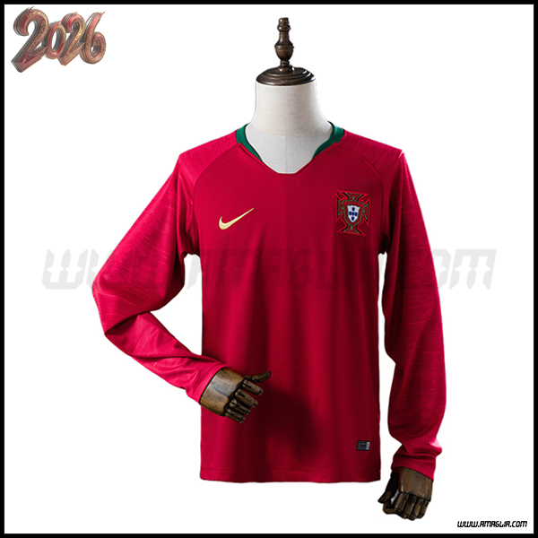 Prima Maglia da Portogallo Maniche Lunghe Retro 2018 Rosso