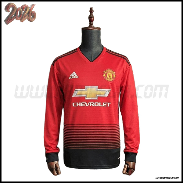 Prima Maglia da Manchester United Maniche Lunghe Retro 2018/2019 Rosso