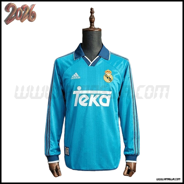 Terzo Maglia da Real Madrid Maniche Lunghe Retro 1999/2000 Blu cielo