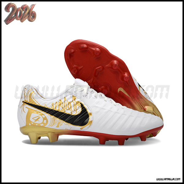 Nike Scarpe Da Calcio Tiempo Legend VII Elite LUXE FG Bianco/Rosso/Nero/Giallo