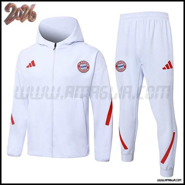 Giacca Con Cappuccio Tuta Giacca A Vento Bayern Monaco Bianco/Rosso 2025 2026