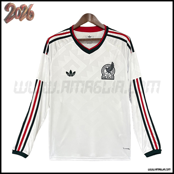 Seconda Maglia Squadra Messico Maniche Lunghe Coppa del Mondo 2026 Bianco