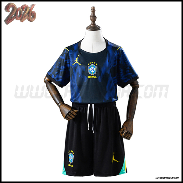 Seconda Maglia Squadra Brasile Bambino Coppa del Mondo 2026 Blu/Nero
