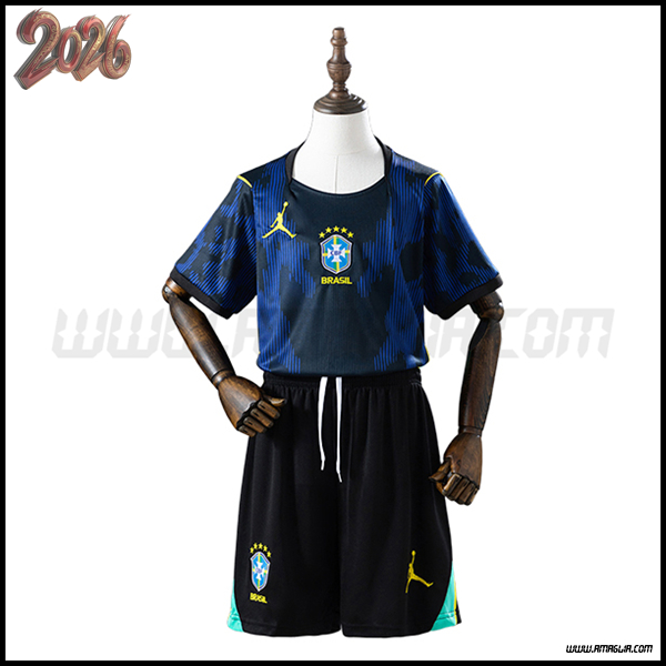 Seconda Maglia Calcio Brasile Bambino 2026/2027 Blu/Nero
