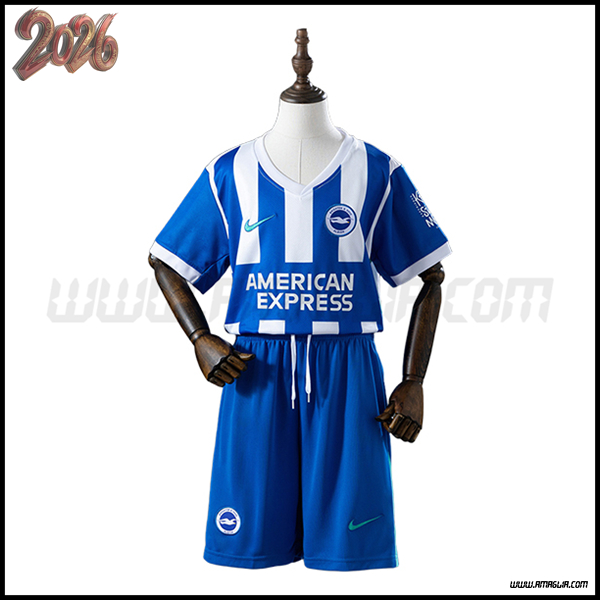Prima Maglia Calcio Brighton Bambino 2025 2026 Bianco/Blu