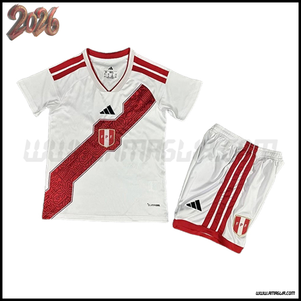 Prima Maglia Calcio Peru Bambino 2026/2027 Rosso/Bianco