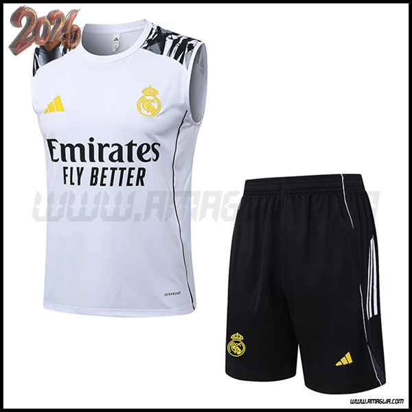 Kit Canotta Allenamento Real Madrid Bianco/Nero 2025/2026