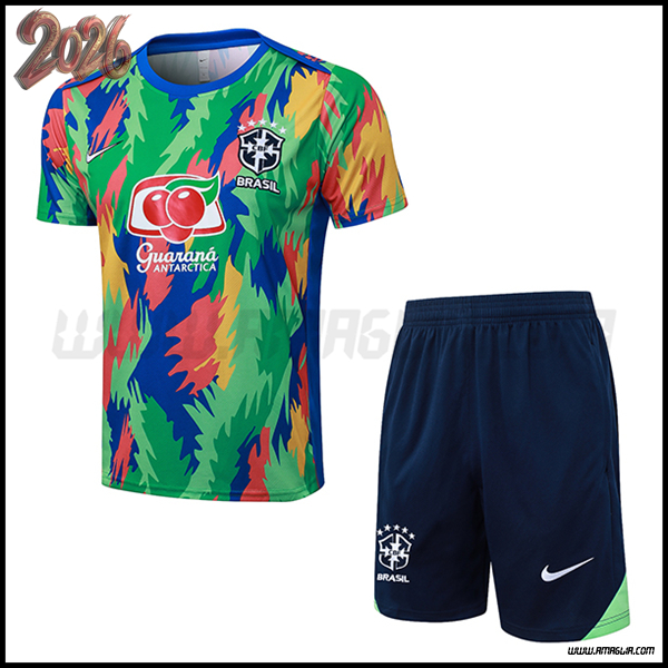Kit Maglia Allenamento Brasile Verde/Blu 2025/2026