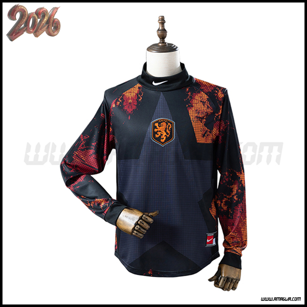Maglia Squadra Portiere Paesi Bassi Maniche Lunghe Nero/Arancia 2026/2027