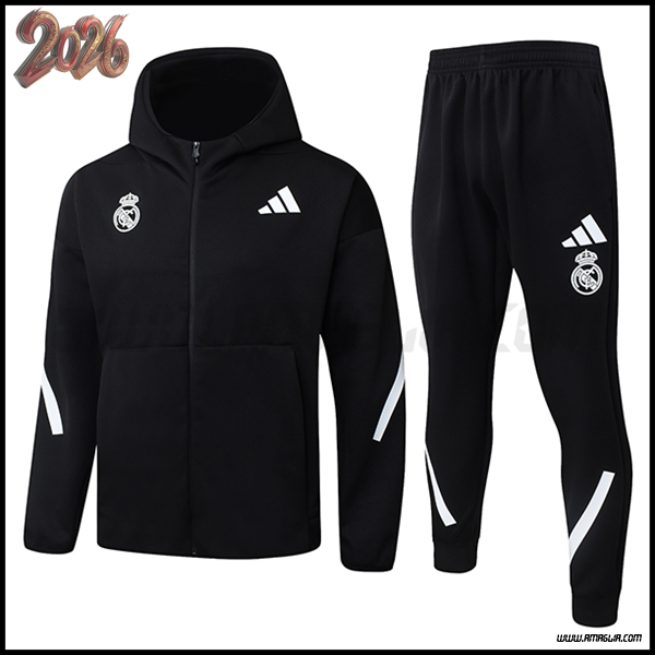 Giacca Con Cappuccio Tuta Giacca A Vento Real Madrid Nero/Bianco 2025/2026
