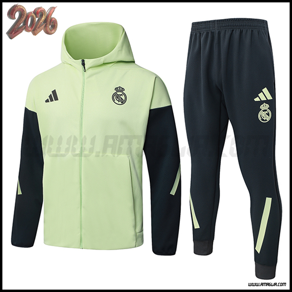 Giacca Con Cappuccio Tuta Giacca A Vento Real Madrid Verde/Grigio 2025/2026
