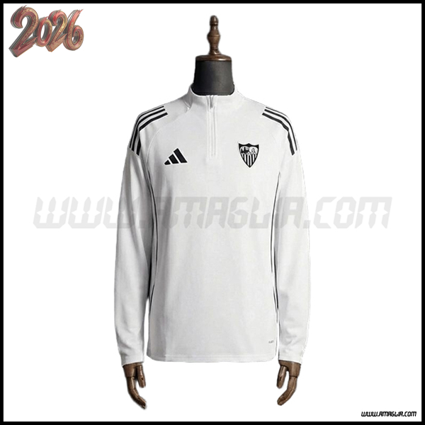 Felpa Allenamento Seville Bianco/Nero 2025/2026