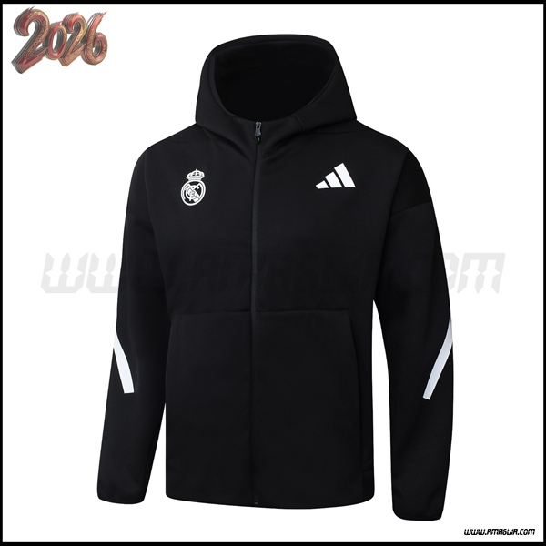 Giacca Con Cappuccio Real Madrid Nero/Bianco 2025/2026
