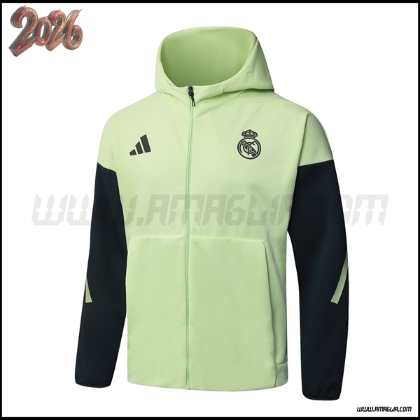 Giacca Con Cappuccio Real Madrid Verde/Grigio 2025/2026