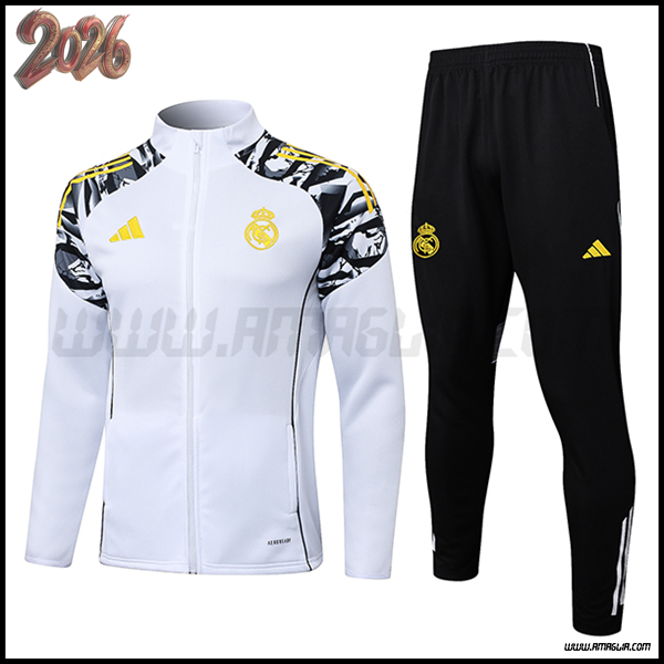 Tuta Giacca Calcio Real Madrid Bianco/Nero/Giallo 2025/2026