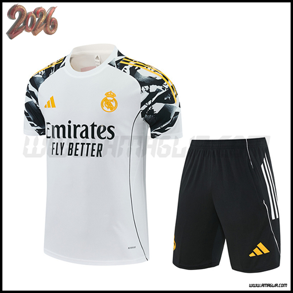 Kit Maglia Allenamento Real Madrid Bianco/Nero/Giallo 2025/2026