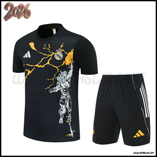 Kit Maglia Allenamento Real Madrid Nero/Giallo 2025/2026