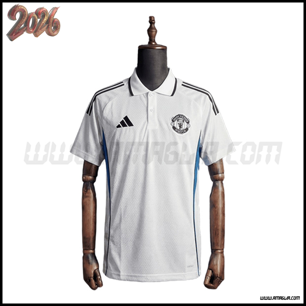 Maglia Polo Manchester United Bianco/Nero/Blu 2026/2027