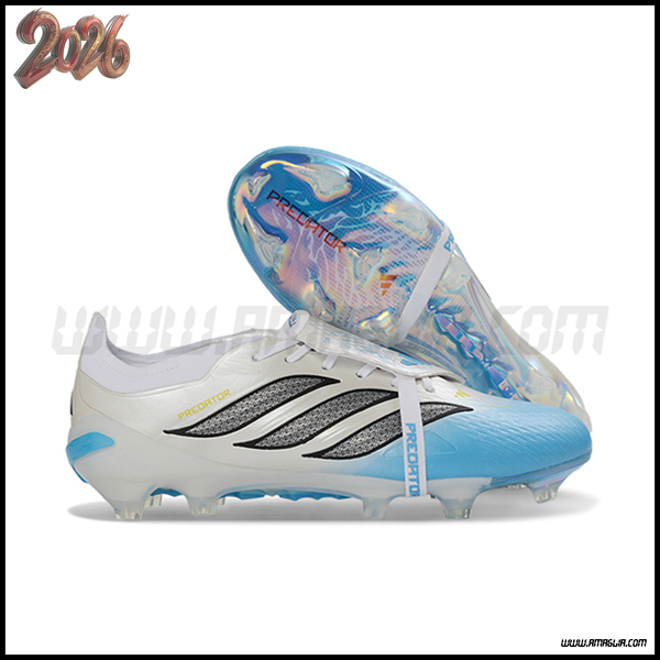 Adidas Scarpe Da Calcio 26 Predator Elite Tongue FG Bianco/Blu/Grigio
