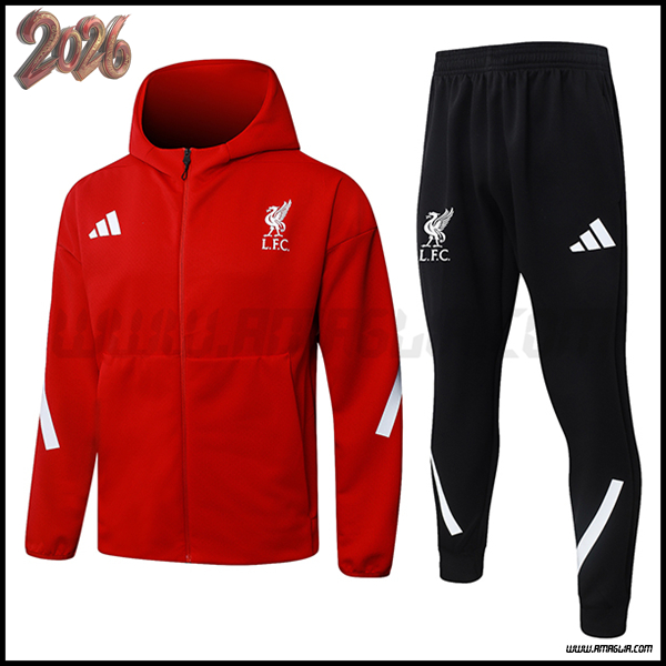 Giacca Con Cappuccio Tuta Giacca A Vento FC Liverpool Rosso/Bianco 2025/2026