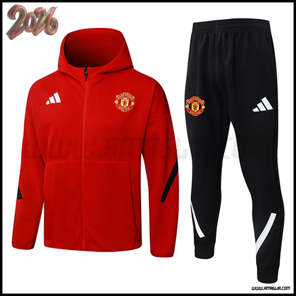 Giacca Con Cappuccio Tuta Giacca A Vento Manchester United Rosso/Nero 2025/2026