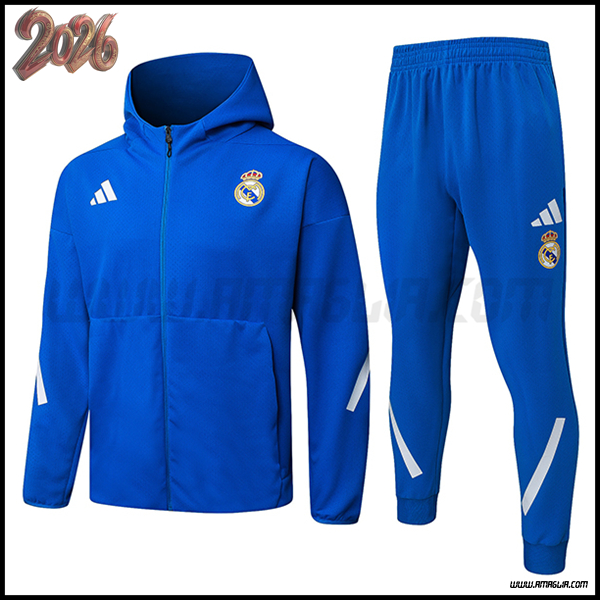 Giacca Con Cappuccio Tuta Giacca A Vento Real Madrid Blu 2025/2026